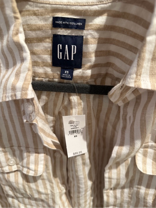 GAP Other - GAP Men's Beige and White Striped Linen Button-Down Shirt